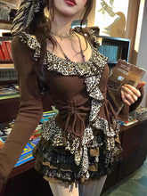 LIZAKOSHT  -  Ancient Long-Sleeved V-Neck Leopard Print Bottoming Shirt Women Autumn Winter New Slim Versatile Design Drawstring Top Trendy