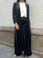 LIZAKOSHT - Loungewear Solid Elastic Waist Outfit, Women X-Long Cardigan Top Matching Set, Autumn Winter Fashion Wide Leg Pants Ladies Suits