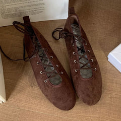 LIZAKOSHT - Autumn Cross Tied Round Toe Flat Shoes Women Retro Comfort Casual Shoes Shallow Ballet Style Elegant Mary Jane Shoes Women