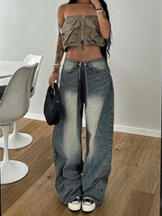 LIZAKOSHT - Streetwear Baggy Jeans Women Fashion Low Waist Jean Pants Y2K Vintage Casual Oversize Straight Washed Denim Trousers