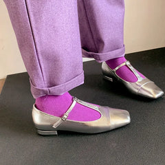 LIZAKOSHT - Fashion Flat Shoes New High Quality True Leather Square Head T-shaped Flat Bottom Mary Janes Shoes Modern Women's Shoes