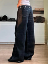 LIZAKOSHT - New Punk Gothic Denim Pants Women Y2K Vintage Streetwear Harajuku Y2k E-girl High Waist Wide Leg Pants Emo Alt Jeans Femme