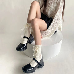 LIZAKOSHT - Solid Color Black White Gray Socks Women Autumn Winter Cotton Elastic Long Socks Cute Floral JK Lolita Sweet Girls Kawaii Socks