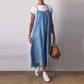 LIZAKOSHT - High Fashion Loose Cotton And Linen Dress Summer New Lady Solid Color Casual Sleeveless Elegant Commute Versatile Party Dresses