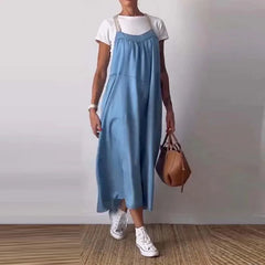 LIZAKOSHT - High Fashion Loose Cotton And Linen Dress Summer New Lady Solid Color Casual Sleeveless Elegant Commute Versatile Party Dresses