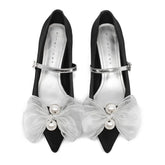 LIZAKOSHT - Bowknot Elegant Low Heel Mary Jane Shoes Women Buckle Shallow Fashion Dress Shoes Female Autumn Pointed Toe Pumps Women Shoes