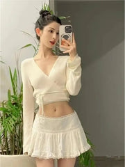 LIZAKOSHT - White Mini Skirts Y2k Clothes Cute White Lace Skirts Korean Style Embroidery Skirts For Women Black Mini Skirts High Waisted