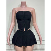 LIZAKOSHT  -  Sexy Pleated 2 Piece Skirt Sets Luxury Mini Dress Fall Clothes Club Outfit Ruffle Dress Crop Tops Two Piece Skirt Sets