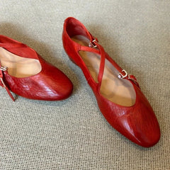 LIZAKOSHT  -  Brand Round Toe Flat Ballet Shoes Women Retro Soft Sole Mary Jane Shoes Cross-tied Comfy Low Heel Dress Shoe Casual Mules Shoes