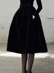 LIZAKOSHT  -  Womens Evening Dresses High Neck Midi Dress New Black Long Sleeves Elegant Party Dress for Female Casual Gathering