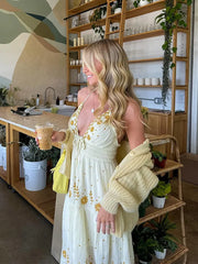 LIZAKOSHT - Summer Beach Print V-neck Sling Halter Dress Women Sexy Sleeveless Lace Up Backless Loose Vestidos 2024 Lady Holiday Casual Robe