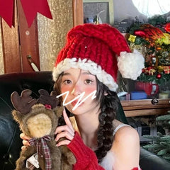 LIZAKOSHT - Red Christmas Hats Women New Year 2024 Knitted Black Japanese Sweet Hats Female Korea Princess Party Elegant Hats Accessories