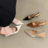 LIZAKOSHT - Spring New Brand Women White Sandal Fashion Pointed Toe Shallow Slip On Slingback Shoes Thin Med Heel Outdoor Dress Muler