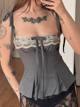 LIZAKOSHT - Lace Cute Bow Sexy Camisoles Slim Y2K Aesthetic Backless Top Women's Vest Hot Chic Sweet Casual Lace Up Outfits