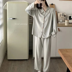 LIZAKOSHT - Spring and Autumn Women's Pajamas Set Korean Fashion Students Long-sleeved Long Pants Sleepwear Two-piece Elegant Home Clothing
