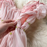 LIZAKOSHT - Temperament Sweet V-Neck Pleated 100 Pleated Chiffon Dress Women's Summer Gentle and Fashionable Holiday Fairy Dress