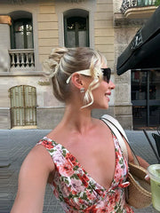 LIZAKOSHT - Fashion Print Tube Midi Dress For Women Deep V-neck Sleeveless Draped Lace Up Robes 2025 Summer Elegant Female Parties Dresses