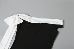 LIZAKOSHT - Spring New Women's Elegant Style One Shoulder Strap Color Matching Slimming Dress