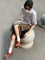 LIZAKOSHT - Women's A-line Plaid Skirt Vintage Aesthetic Y2k Asymmetrical Skirt Harajuku Streetwear Emo Mini Skirt 2000s Clothes Summer