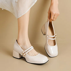 LIZAKOSHT - Red Patent Leather Mary Janes Shoes 2025 Summer New Fashion Square Toe Women Pumps Comfort Chunky Heel Retro Ladies Single Shoes