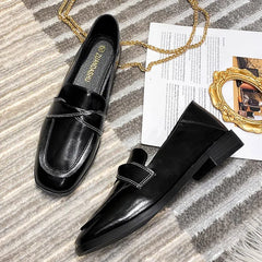 LIZAKOSHT - Large Size 34-43 Retro Woman Square Toe Platform Slipony Loafers Flats Female Low Heels British Soft Leather Brogue Office Shoes