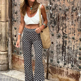 LIZAKOSHT  -  Lady Boho Style Elastic High Waist Tight-fitting Flare Pants Aesthetic Printing Holiday All-match Trendy Trousers Leggings