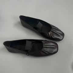 LIZAKOSHT - New French Retro Fashion Ladies Flat Shoes Pleated Women Shoes Simple Genuine Leather Soft Casual Slip-On Loafers