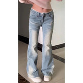 LIZAKOSHT - Light Lace Trim Flared Straight Leg Jeans Women's Retro Low Waist Slimming Non Fitting New 2025 Model Casual Fashion