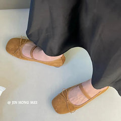LIZAKOSHT - Flats Ballet Shoes Fashion Square Toe Shallow Bow Knot Ballerina Soft Casual Loafers Comfort Moccasins Leopard Print Shoes