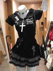 LIZAKOSHT - Mini Women's Skirts Japanese Jupe Streetwear Patchwork Lace Plaid Saia Faldas Mujer De Moda A-line Fashion Punk Y2k Skirt