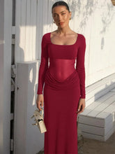 LIZAKOSHT - 2025 Autumn Mesh Patchwork Ruched Long Dress Women's Elegant Long Sleeve Slim Evening Dresses Party Prom Gown Streetwear