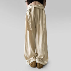 LIZAKOSHT - Female Harajuku Casual Style Simple High Waist Quick Drying Drop Folds Straight Leg Pants Versatile Strappy Design Trousers