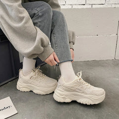 LIZAKOSHT - Summer Woman Flats New Beige Breathable Soft Bottom Heightened Thick Bottom Casual Sports Shoes Womens Shoes