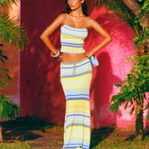 LIZAKOSHT - Y2K Sleeveless Spaghetti Strap Tank Tops and Drawstring Long Skirt Set Women’s 2 Piece Summer Outfits Vacation Beachwear