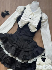 LIZAKOSHT - Japanese Style Kawaii Sweet Suit Hot Girl White Casual Shirt + High Waist Cute Lace Mini Skirt Party Lolita Sets Woman Chic 2025