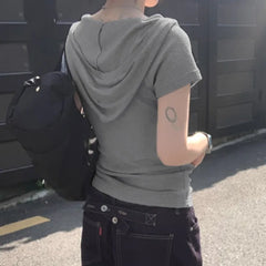 LIZAKOSHT  -  Pockets Hooded Top Retro Street Style Short Sleeve Hoodie T-shirts Summer Casual Basic Slim-fit Loose Crew Neck Tees