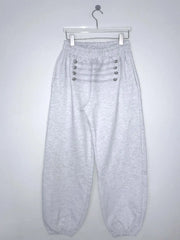 LIZAKOSHT - Y2K Tide Gray drawstring ankle-length sweatpants Double row Silver snap cord Bottoms Harajuku Punk Cool Girl Chic Lower garment
