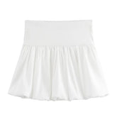 LIZAKOSHT - Women White Flower Bud Shorts Skirts New Fashion Street Solid Color Simple Lantern Mini Slim-fit Skirts for Women Clothing