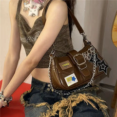 LIZAKOSHT - Y2k Hottie Square Bag Korean Fashion Gothic Punk Underarm Shoulder Bag Star Patchwwork Purses and Handbags Designer Bag