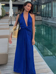 LIZAKOSHT - Halter Deep V Maxi Dresses For Women Fashion Sleeveless Neck Backless Long Dress Summer Sexy Elegant High Waist Party Robe