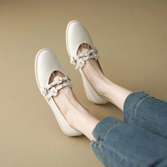 LIZAKOSHT - Ladies Summer Footwear Red Pearl Shoes for Women with Heel Flats Pointed Toe Normal Leather Casual Mary Jane Gothic Flat A