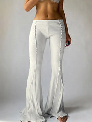 LIZAKOSHT - Sexy Low Waist Wide Leg Pants Elastic Bell Bot Casual Trousers for Women Spring Summer Faion Commute Sle