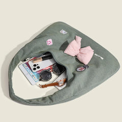 LIZAKOSHT - Korean Casual Half Moon Denim Bags For Women Luxury Designer Handbag Purses 2024 New In Appliques Letter Badge Underarm Shoulder
