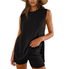 LIZAKOSHT - Women's Fashion Casual Knitted Sleeveless Shorts and Woolen Clothes Set
