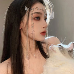 Lizakosht Minar Chinese Style Shiny Rhinestone Long Tassel Hairbands for Women Water Drop Crystal Chains Hairwear Hair Jewelry Accessories