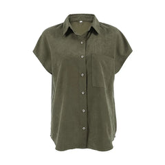 LIZAKOSHT - Summer 2025 Vintage Retro Green Blouse Shirt Women Turn-down Collar Single-breasted Pocket Sleeveless Casual Top For Women 55905