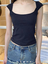 LIZAKOSHT - Polka Dot Sleeveless Slim T-shirt Women Summer Sexy Square Collar Black Cotton Tees Preppy Style Cute Streetwear Crop Top Y2k