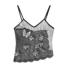 LIZAKOSHT - Y2K Sequin Butterfly Tops Women Sleeveless Spaghetti Strap Sheer See Through Camisole Party Clubwear Summer Date Night Outfits