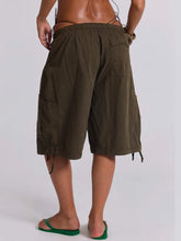 LIZAKOSHT - Euramerican Safari Style Drawstring Half Pants Y2k All Match Side Pockets Design Casual Women Wide Trousers Stright Short Pants