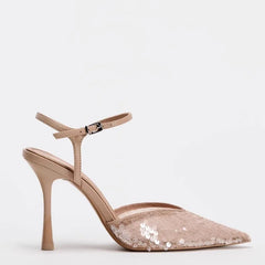 LIZAKOSHT - Luxury Sequins Women Pumps for Bridal Wedding Elegant Ankle Strap Sexy super High Heel Shoes Female Designer Slingback Footwear